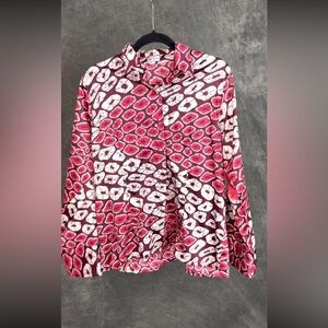 Grass-Fields | Abstract Print Button-Front Blouse |Burgundy Red White | Size 18